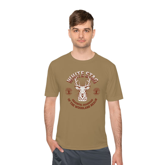 Graceful Guardian Tee – White Stag Woodland Realm Design (Moisture-Wicking)