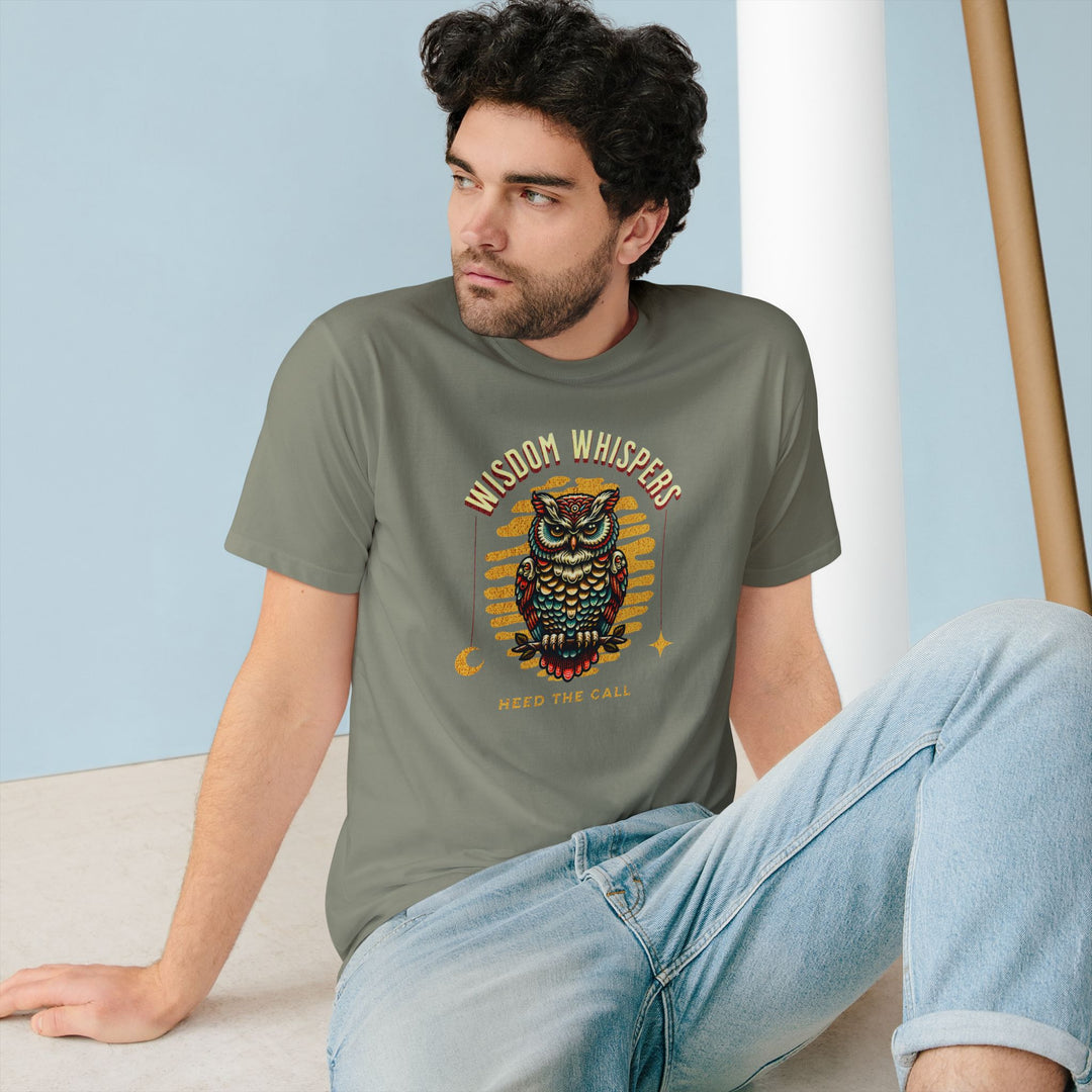 Wisdom Whispers Tee – Art Deco Owl Organic Cotton