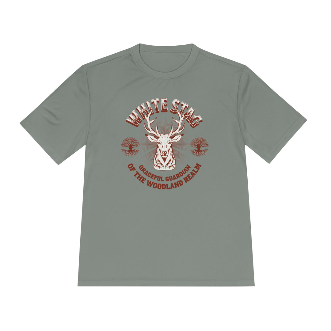 Graceful Guardian Tee – White Stag Woodland Realm Design (Moisture-Wicking)