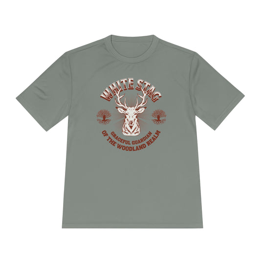 Graceful Guardian Tee – White Stag Woodland Realm Design (Moisture-Wicking)