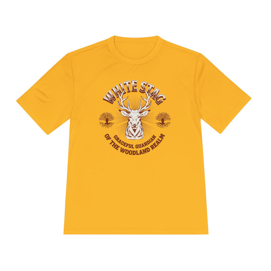 Graceful Guardian Tee – White Stag Woodland Realm Design (Moisture-Wicking)