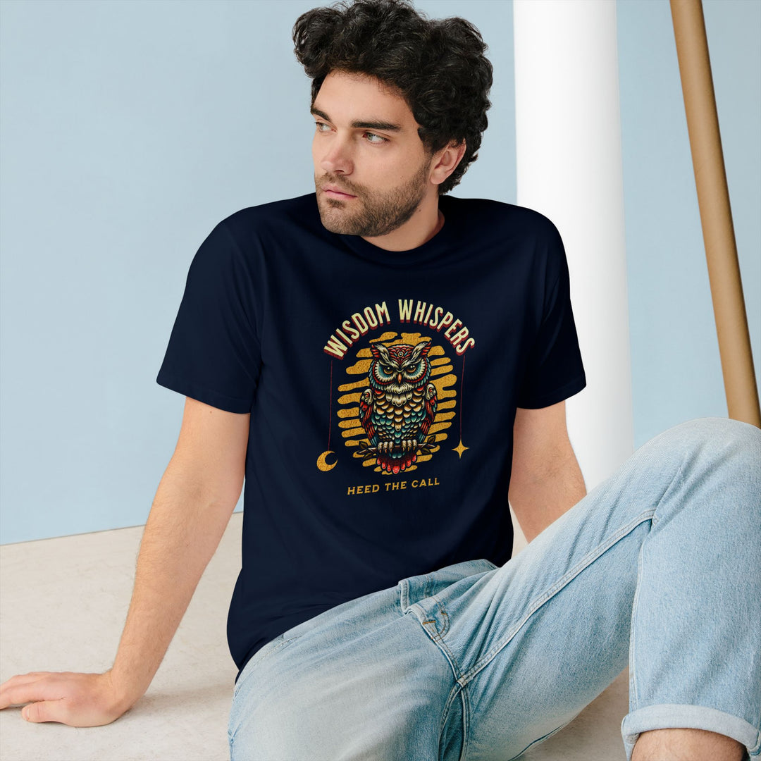 Wisdom Whispers Tee – Art Deco Owl Organic Cotton