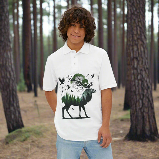 Double Exposure Stag Polo – Men’s Piqué Shirt (100% Cotton)