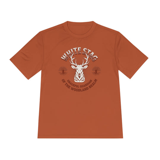 Graceful Guardian Tee – White Stag Woodland Realm Design (Moisture-Wicking)