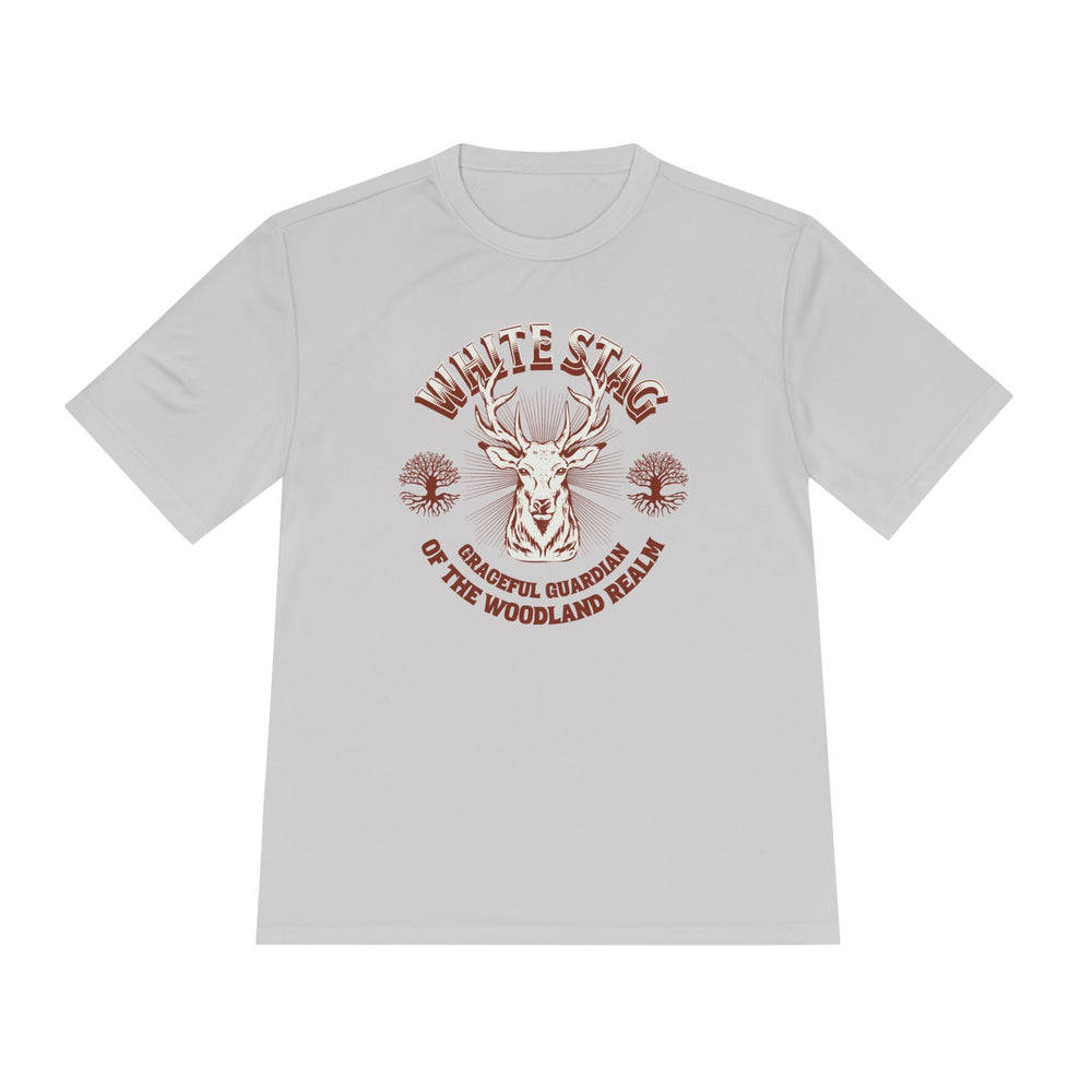Graceful Guardian Tee – White Stag Woodland Realm Design (Moisture-Wicking)