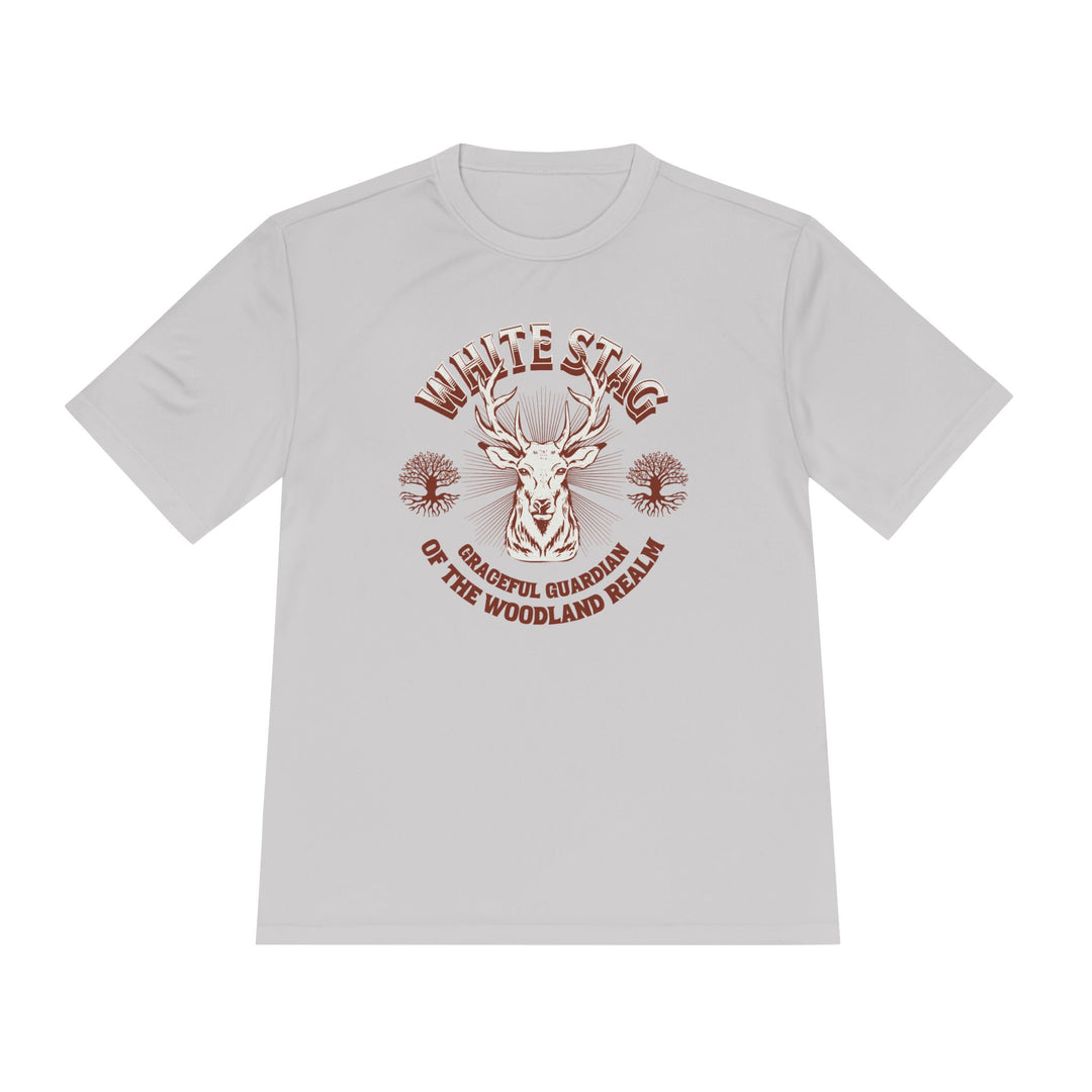 Graceful Guardian Tee – White Stag Woodland Realm Design (Moisture-Wicking)