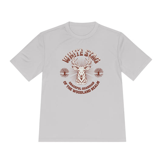 Graceful Guardian Tee – White Stag Woodland Realm Design (Moisture-Wicking)