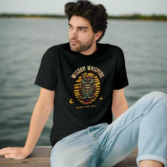 Wisdom Whispers Tee – Art Deco Owl Organic Cotton