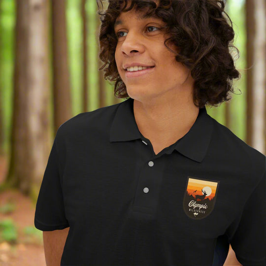 Sunset Stag Piqué Polo – Olympic Wilderness Design