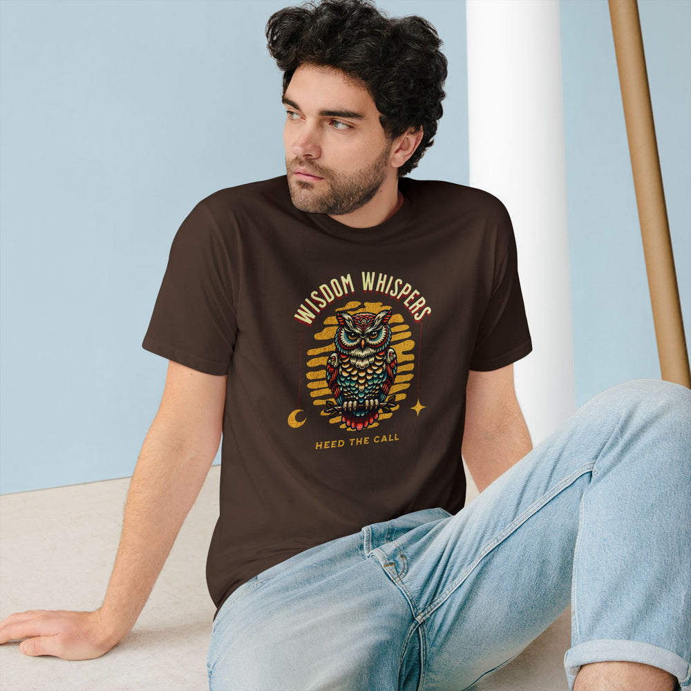 Wisdom Whispers Tee – Art Deco Owl Organic Cotton