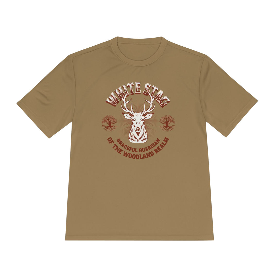 Graceful Guardian Tee – White Stag Woodland Realm Design (Moisture-Wicking)