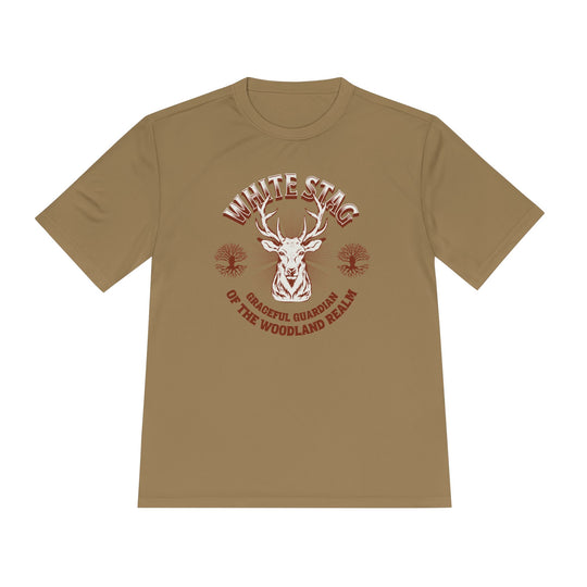 Graceful Guardian Tee – White Stag Woodland Realm Design (Moisture-Wicking)