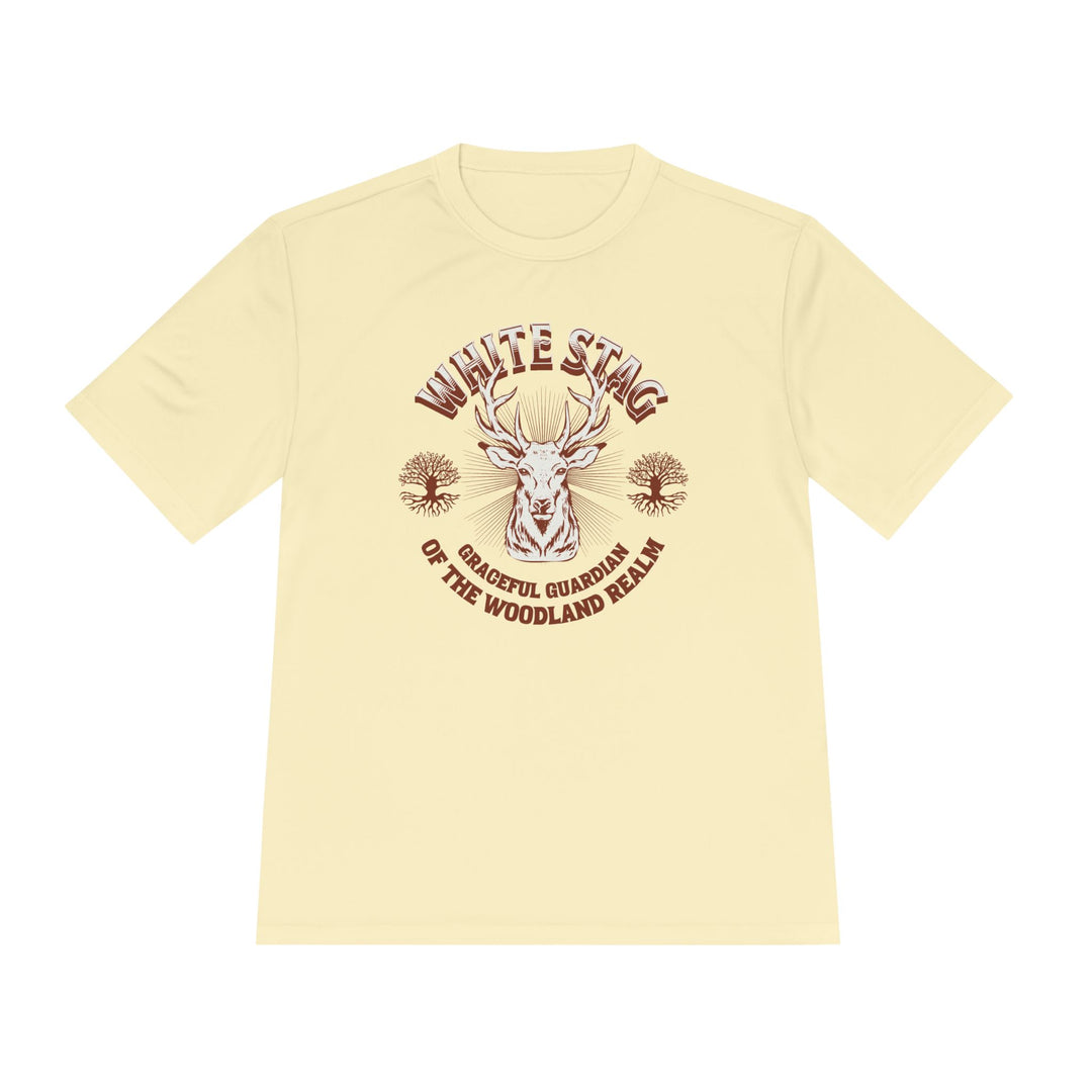 Graceful Guardian Tee – White Stag Woodland Realm Design (Moisture-Wicking)