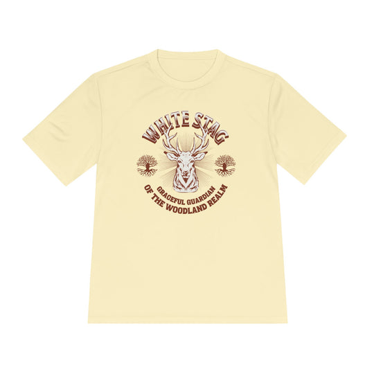 Graceful Guardian Tee – White Stag Woodland Realm Design (Moisture-Wicking)