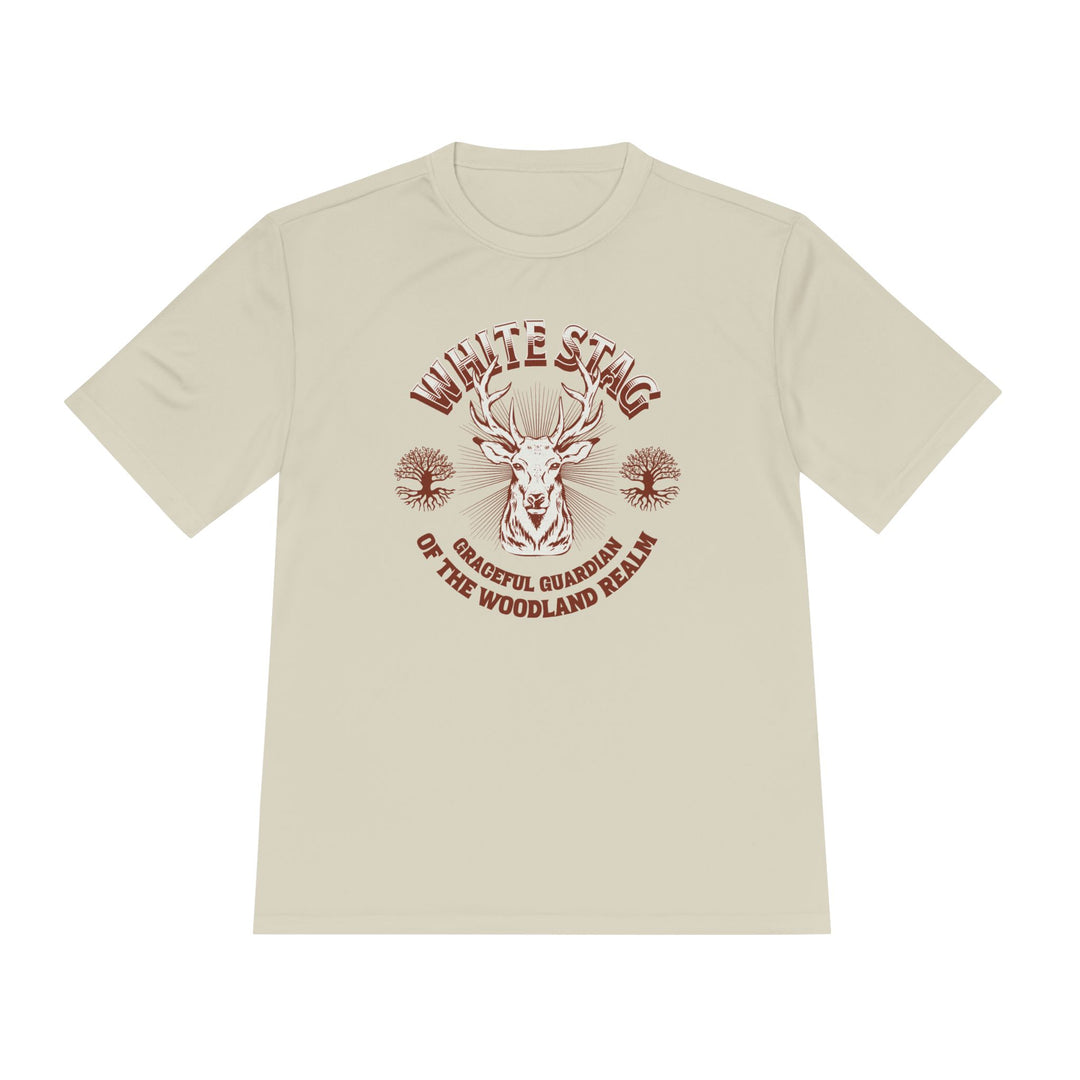 Graceful Guardian Tee – White Stag Woodland Realm Design (Moisture-Wicking)