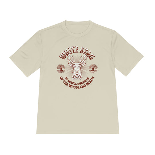 Graceful Guardian Tee – White Stag Woodland Realm Design (Moisture-Wicking)