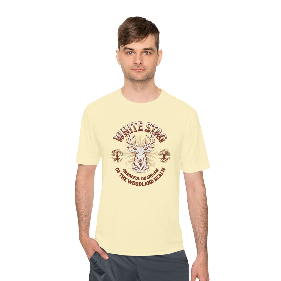 Graceful Guardian Tee – White Stag Woodland Realm Design (Moisture-Wicking)