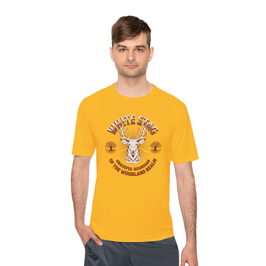 Graceful Guardian Tee – White Stag Woodland Realm Design (Moisture-Wicking)