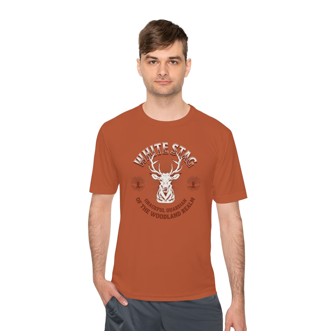 Graceful Guardian Tee – White Stag Woodland Realm Design (Moisture-Wicking)