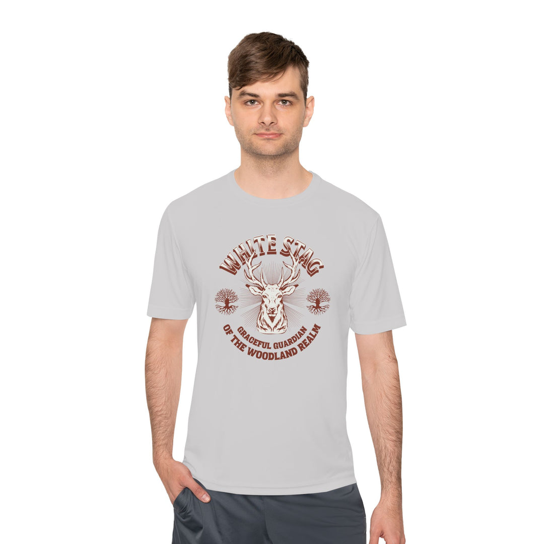 Graceful Guardian Tee – White Stag Woodland Realm Design (Moisture-Wicking)