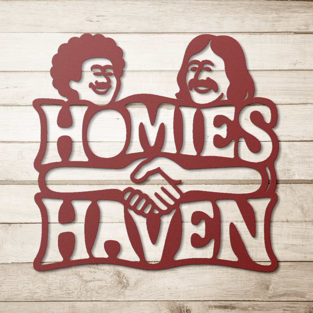 Homies_Haven_Metal_Sign_Red_Simple_Wood_BKGD_Mockup.png