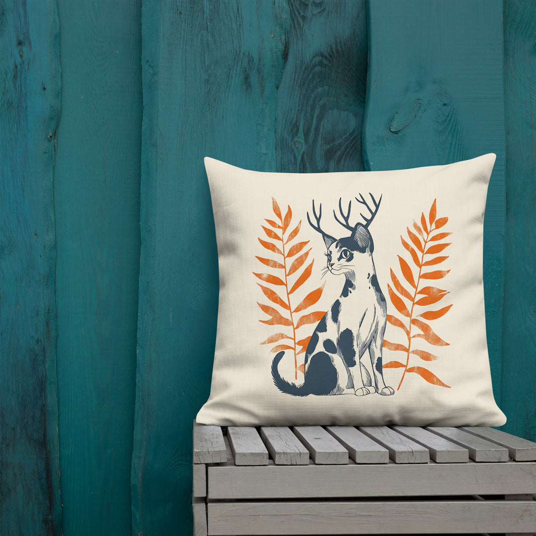 Mythicat Cernunnos Throw Pillow – Where Whiskers Meet Antlers
