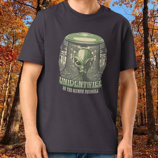 "Unidentified on the Olympic Peninsula" UFO Tee – Organic Cotton Cryptid Crewneck