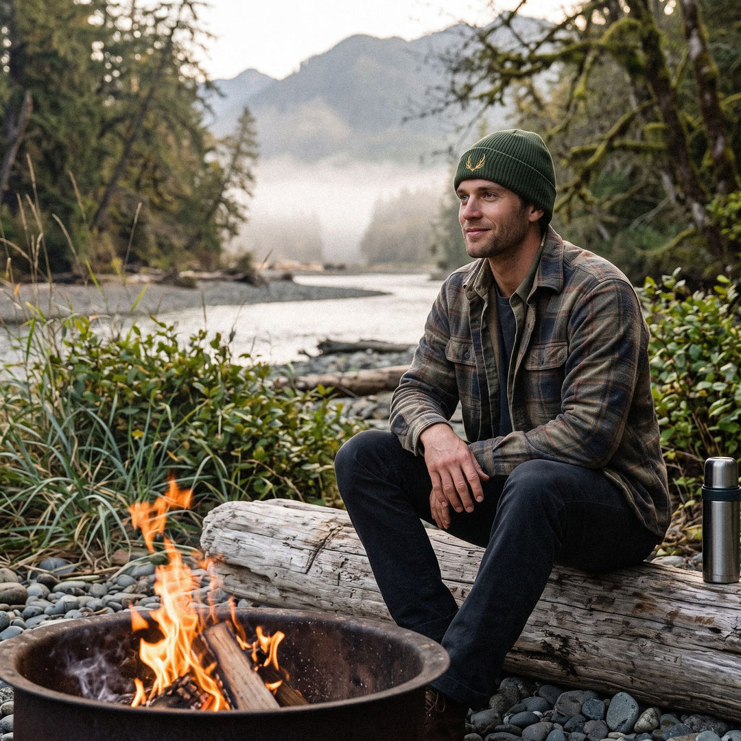 Stag Antlers Embroidered Fisherman Beanie – Thick Rib Knit Warmth