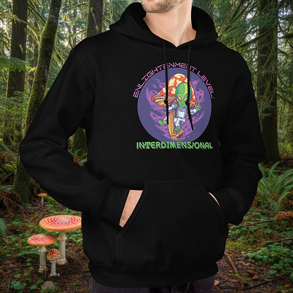 Enlightenment Level: Interdimensional Hoodie – Alien Mushroom Cotton Blend Pullover