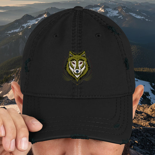 Sacred Wolf Dad Hat – Distressed Cotton Twill
