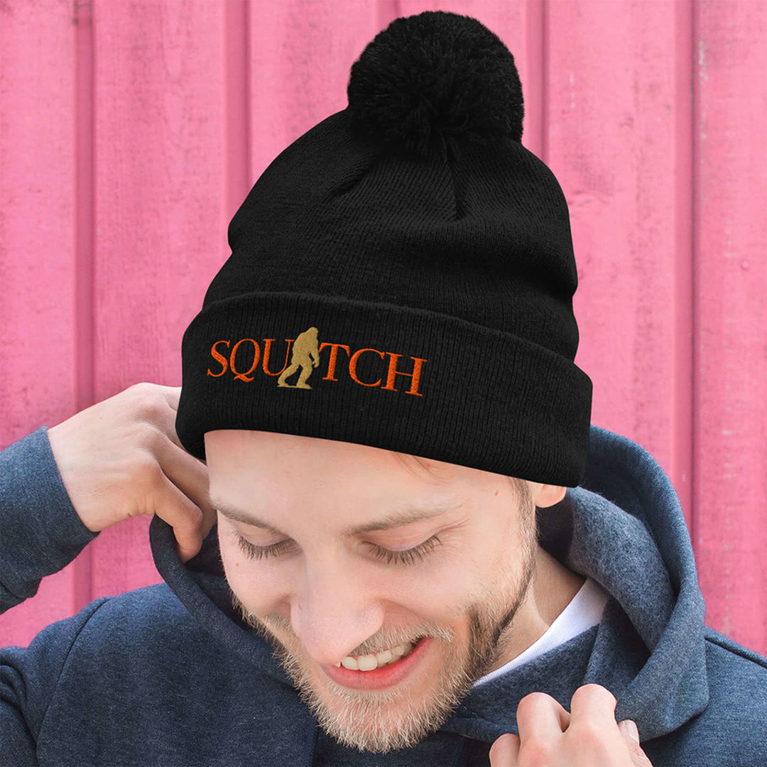 Squatch Embroidered Pom Beanie