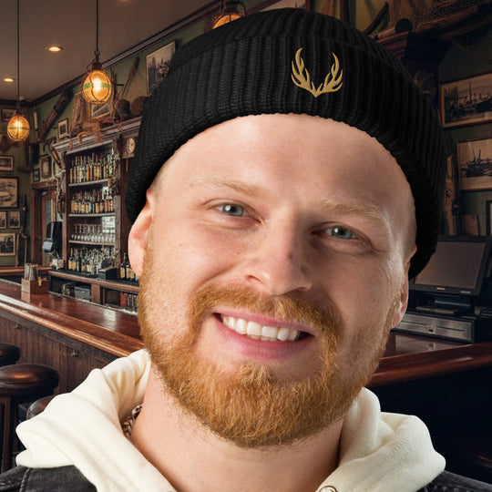 Stag Antlers Embroidered Fisherman Beanie – Thick Rib Knit Warmth