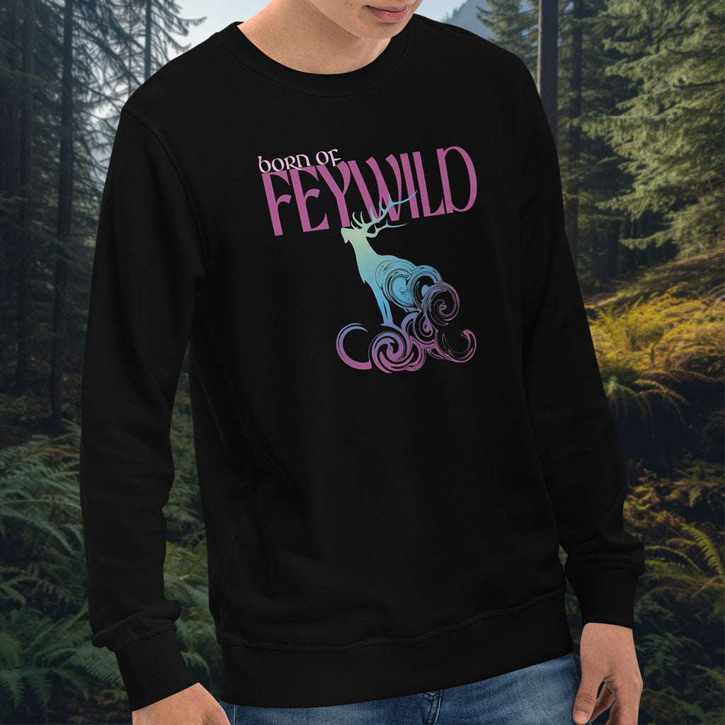 Born of Feywild Organic Sweatshirt – Antlered Stag French Terry Crew