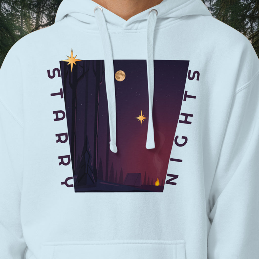 Starry Nights Hoodie – Campfire Night Forest Cotton Blend Pullover