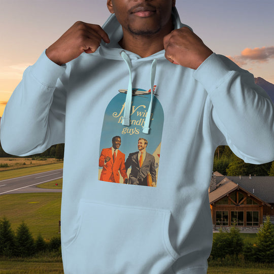 Fly With Friendly Guys Hoodie – Vintage Aviation Pullover (Heavyweight Cotton)