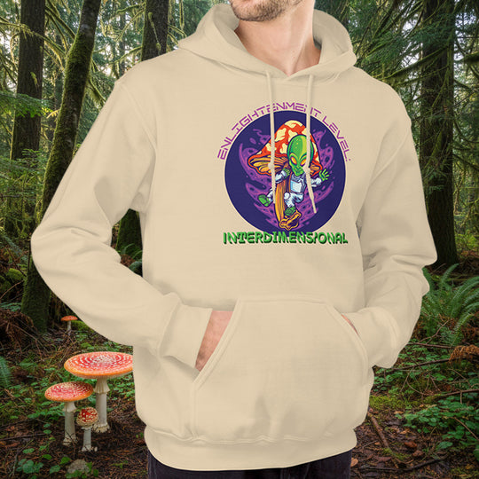 Enlightenment Level: Interdimensional Hoodie – Alien Mushroom Cotton Blend Pullover