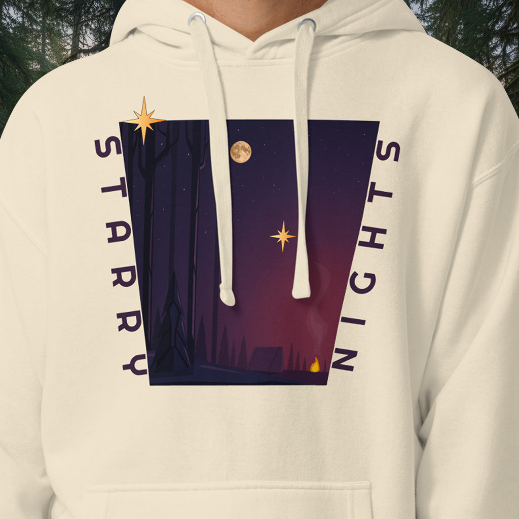 Starry Nights Hoodie – Campfire Night Forest Cotton Blend Pullover