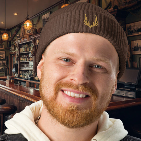 Stag Antlers Embroidered Fisherman Beanie – Thick Rib Knit Warmth