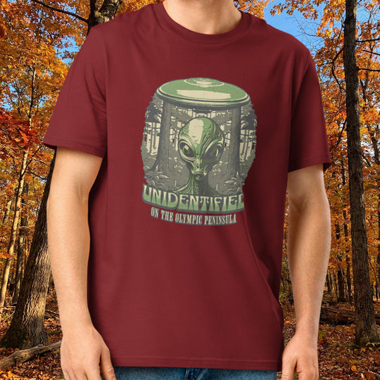 "Unidentified on the Olympic Peninsula" UFO Tee – Organic Cotton Cryptid Crewneck