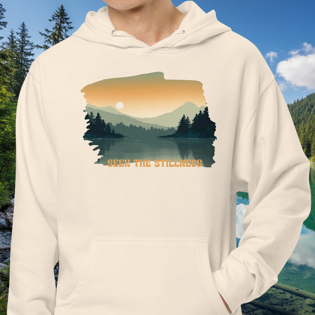 Seek The Stillness Hoodie – Peninsula Lake Sunrise Cotton Blend Pullover