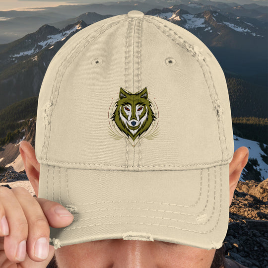 Sacred Wolf Dad Hat – Distressed Cotton Twill