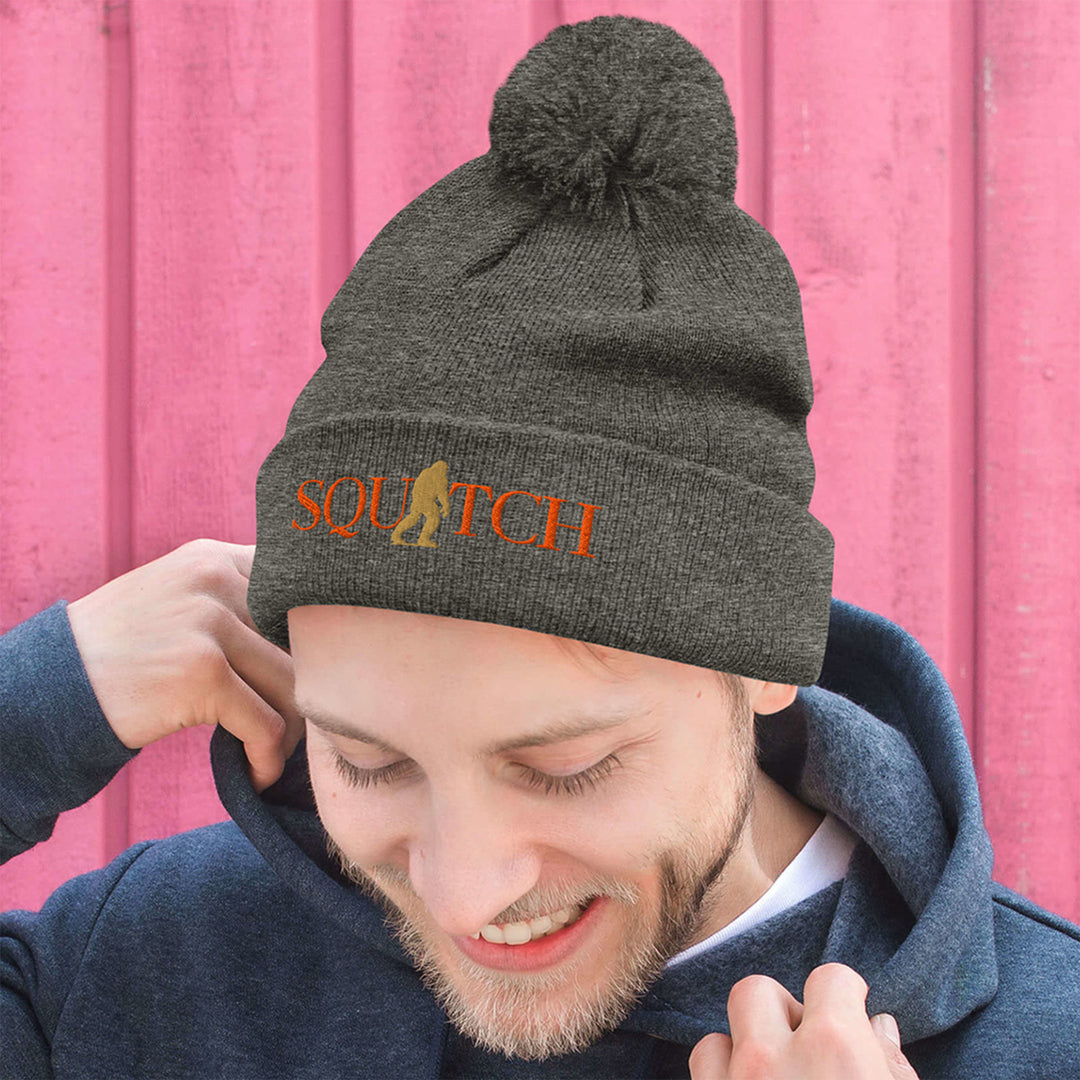 Squatch Embroidered Pom Beanie