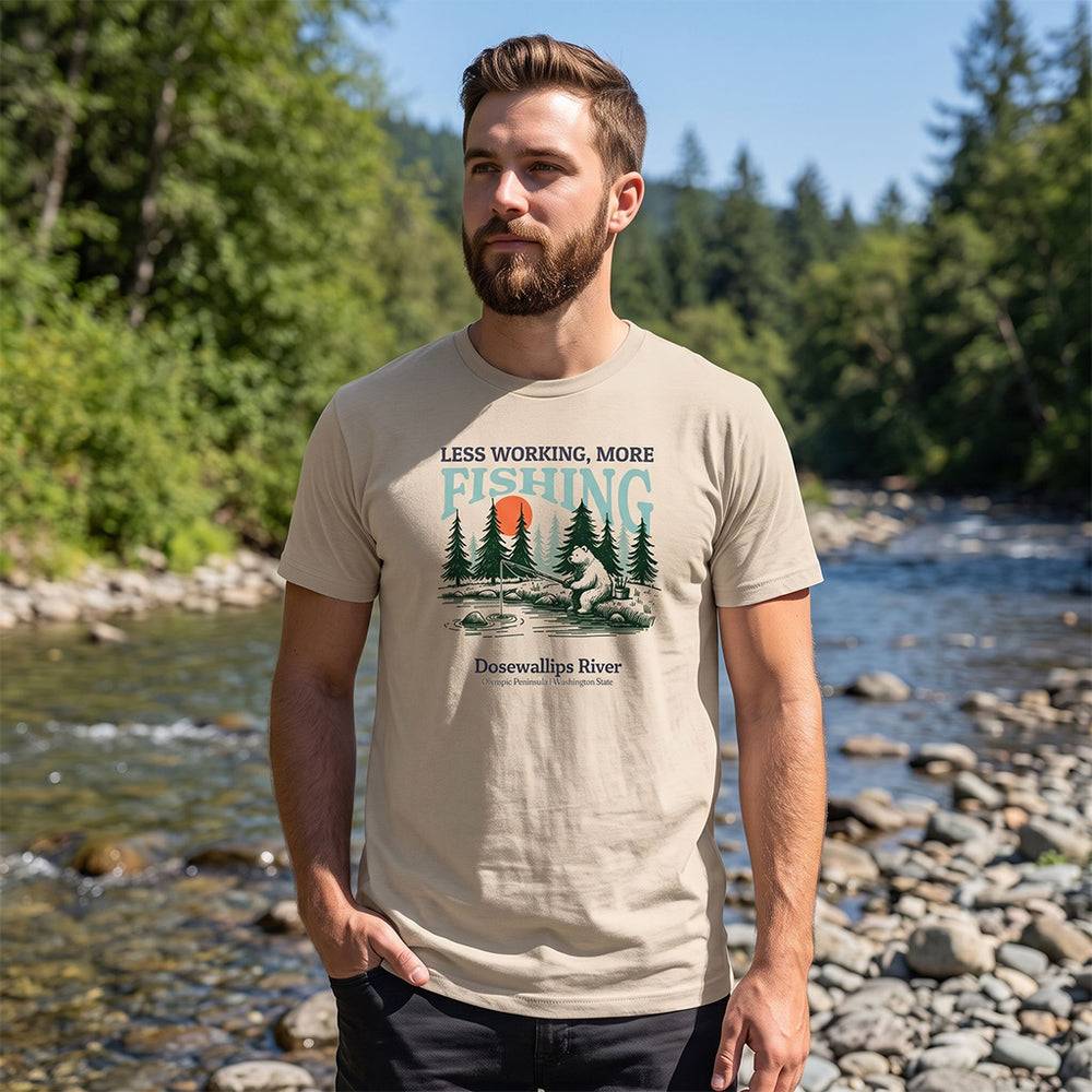 Dosewallips River Fishing Bear Organic Tee