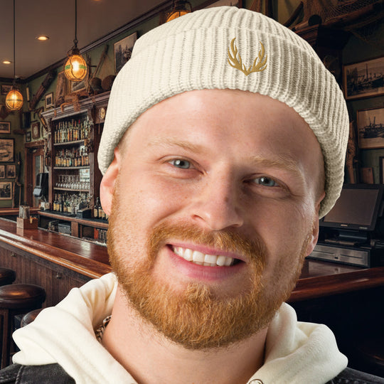 Stag Antlers Embroidered Fisherman Beanie – Thick Rib Knit Warmth