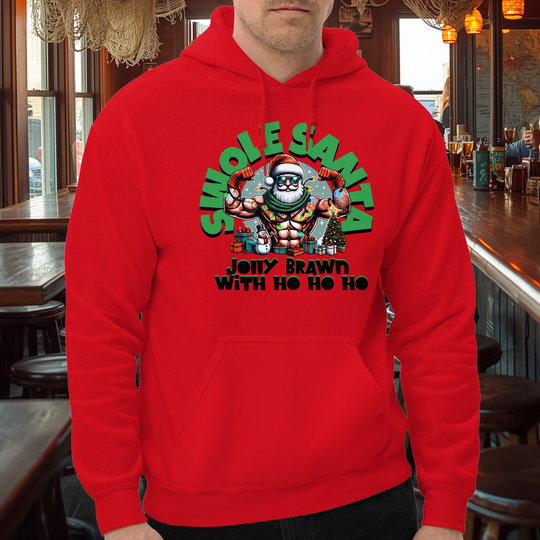 Swole Santa Hoodie – Jolly Brawn with Ho Ho Ho