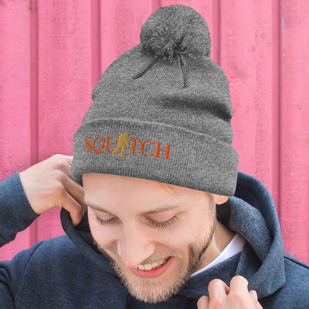 Squatch Embroidered Pom Beanie