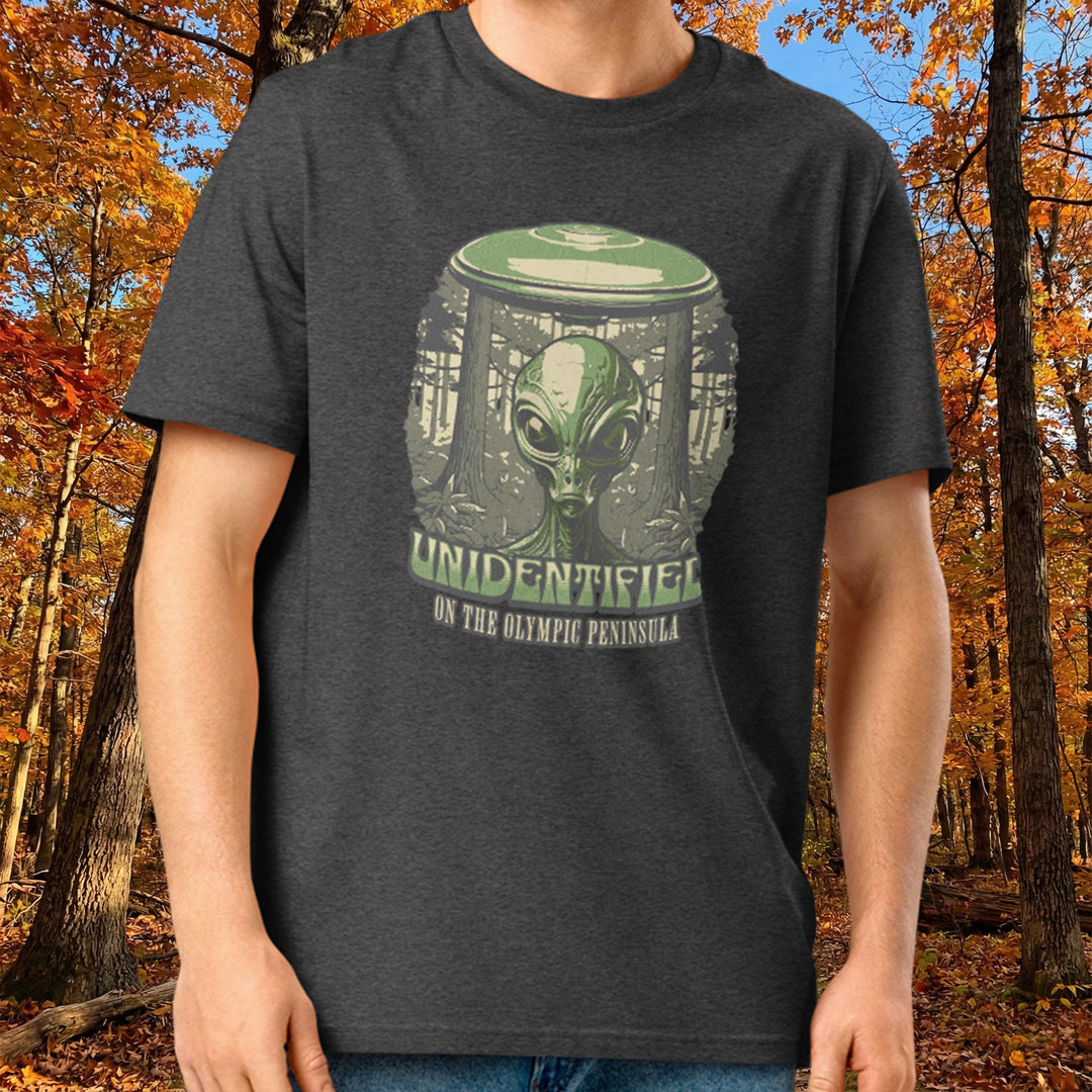 "Unidentified on the Olympic Peninsula" UFO Tee – Organic Cotton Cryptid Crewneck