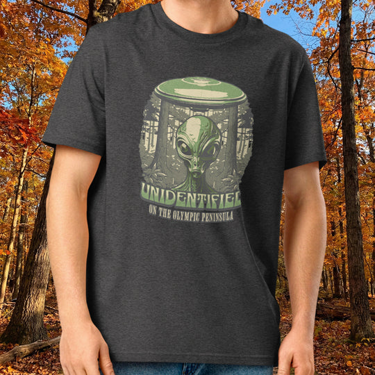 "Unidentified on the Olympic Peninsula" UFO Tee – Organic Cotton Cryptid Crewneck