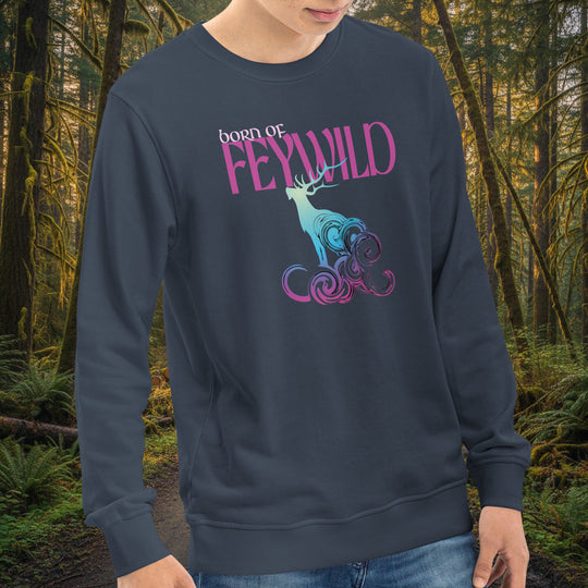 Born of Feywild Organic Sweatshirt – Antlered Stag French Terry Crew