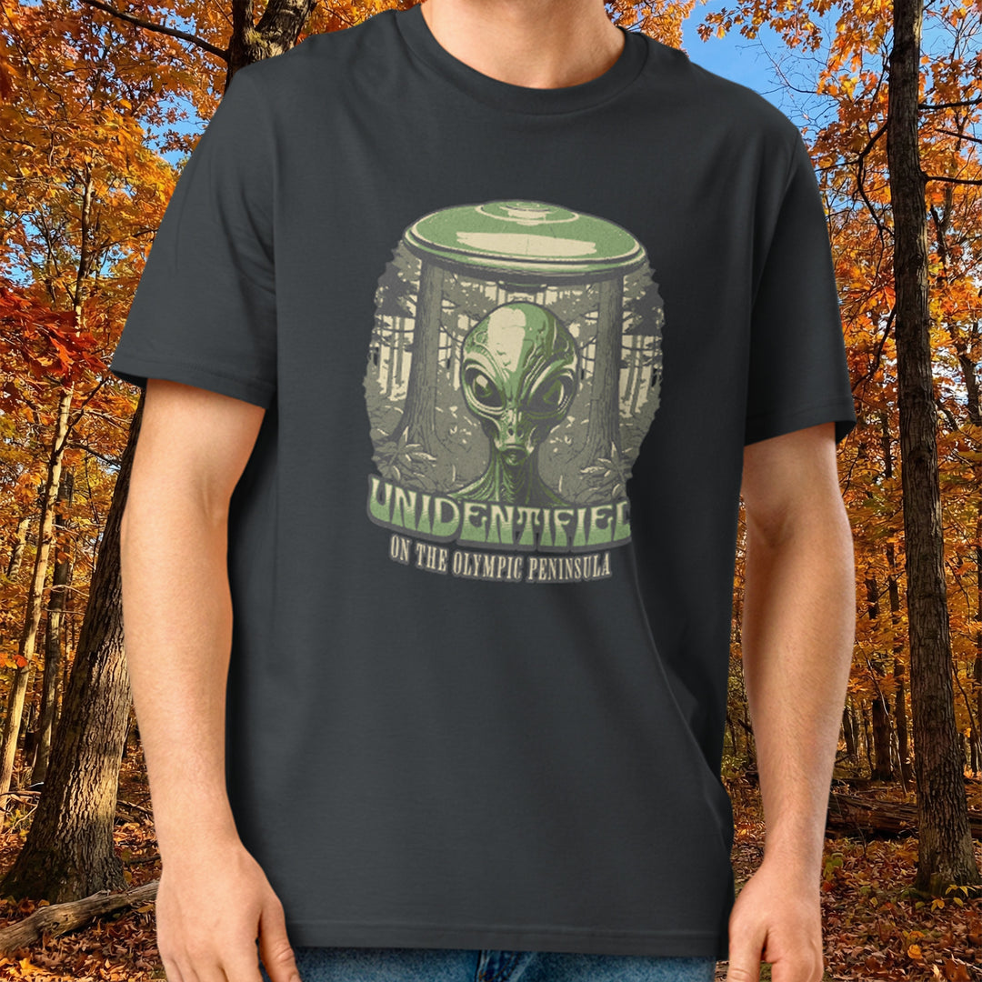 "Unidentified on the Olympic Peninsula" UFO Tee – Organic Cotton Cryptid Crewneck
